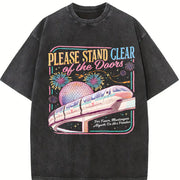 Retro Please Stand Clear of the Doors Vintage Washed T-Shirt in Black