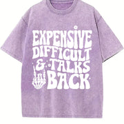 Expensive Difficult and Talks Back Slogan Skeleton Hand vintage washed oversized T-shirt in Purple