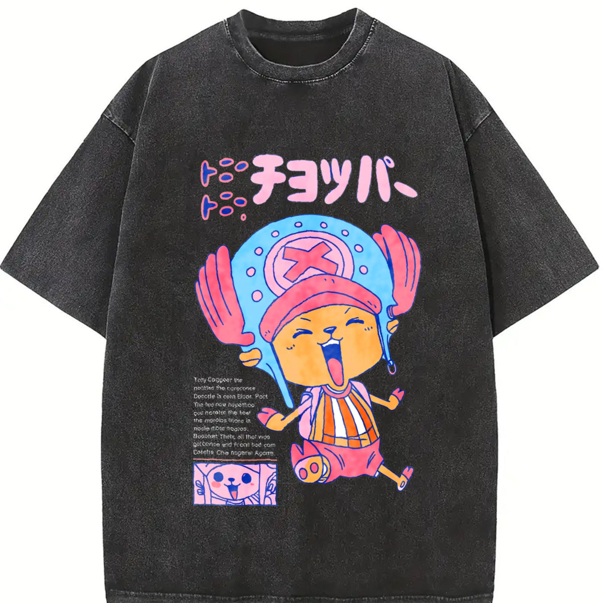 Black One Piece Tony Chopper Vintage Washed T-Shirt in Black