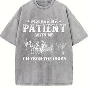 European and American Letter Vintage Washed T-Shirt in Gray