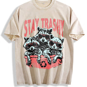 Stay Trashy Retro Vintage Washed T-Shirt in Beige