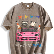 Raccoon Opossum: Get in Loser Meme Vintage Washed T-Shirt in Brown