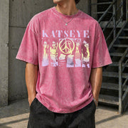 Katseye Kpop Beautiful Chaos Vintage Washed T-Shirt in Red
