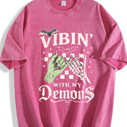 Vibin' with My Demons Skeleton vintage washed oversized T-shirt in Red