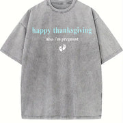 Thanksgiving Pregnancy Reveal Vintage Washed T-Shirt in Gray