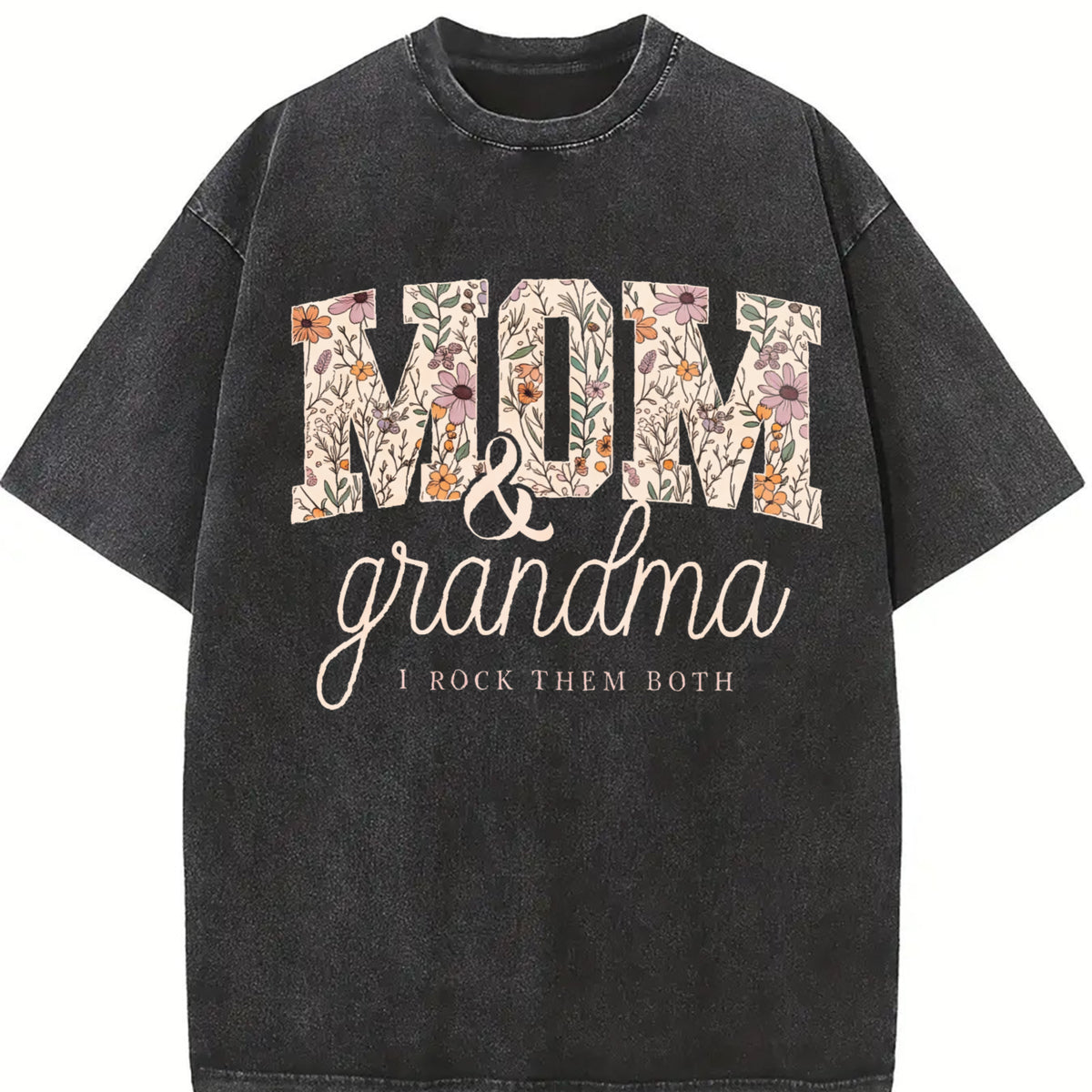 Grandma And Mom I Rock Them Both Floral Mom & Grandma vintage washed oversized T-shirt in Black
