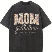 Grandma And Mom I Rock Them Both Floral Mom & Grandma vintage washed oversized T-shirt in Black