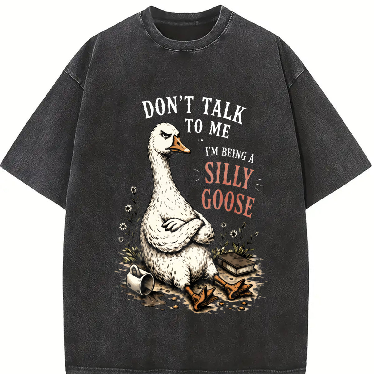 Silly Goose: Grumpy Goose Vintage Washed T-Shirt in Black