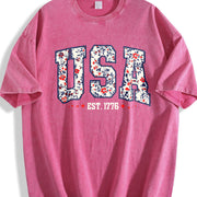 Floral USA American Girl USA Est 1776 vintage washed oversized T-shirt in Red