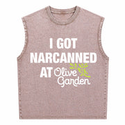 I Got Narcanned at Olive Garden Vintage Washed Tank Top in Brown