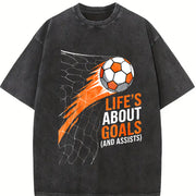 Life's About Goals and Assists Vintage Washed T-Shirt in Black