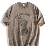 Rage Consumes Me Cat Vintage Washed T-Shirt in Brown