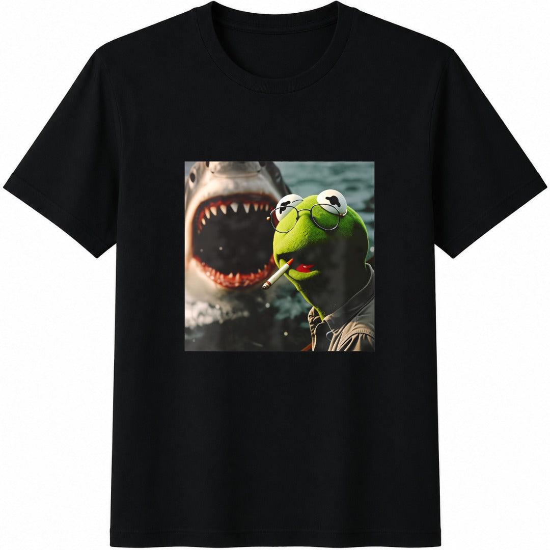 Dark Humor Smoking Frog Meme Cotton T-Shirt in Black