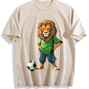 Lion Soccer Player Vintage Washed T-Shirt in Beige