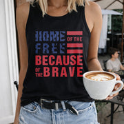 Home of the Free Patriotic 4th of July Women's Color Cotton Tank Top in Black