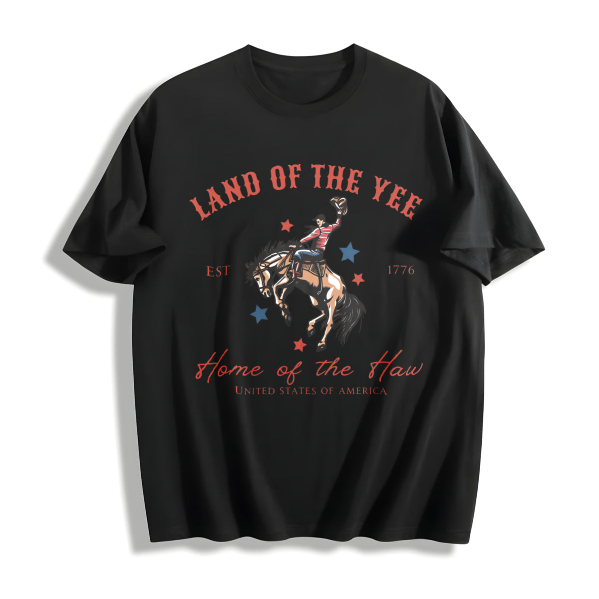 4th of July USA Fourth of July Yee Haw Cowboy Western 4th Cotton T-Shirt in Black