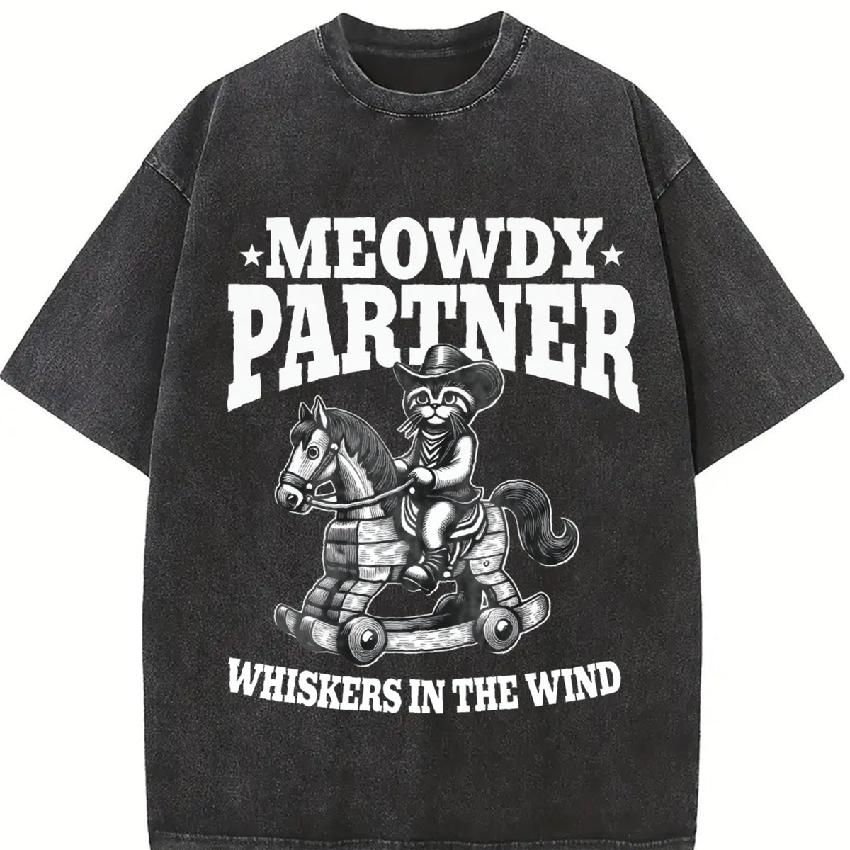 Meowdy Partner Whiskers in the Wind Vintage Washed T-Shirt in Black
