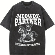 Meowdy Partner Whiskers in the Wind Vintage Washed T-Shirt in Black