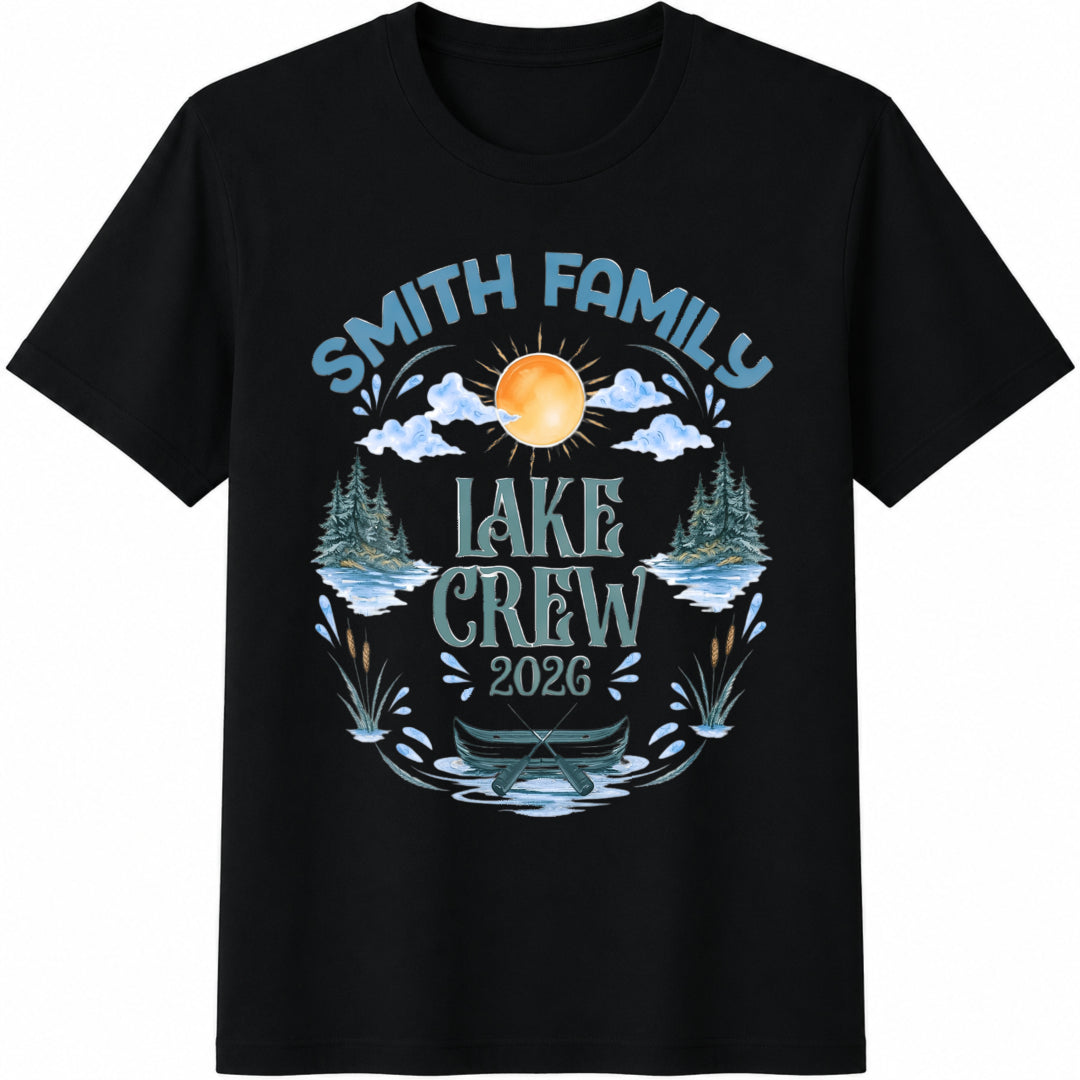 Personalized Family Lake Cotton T-Shirt in Black