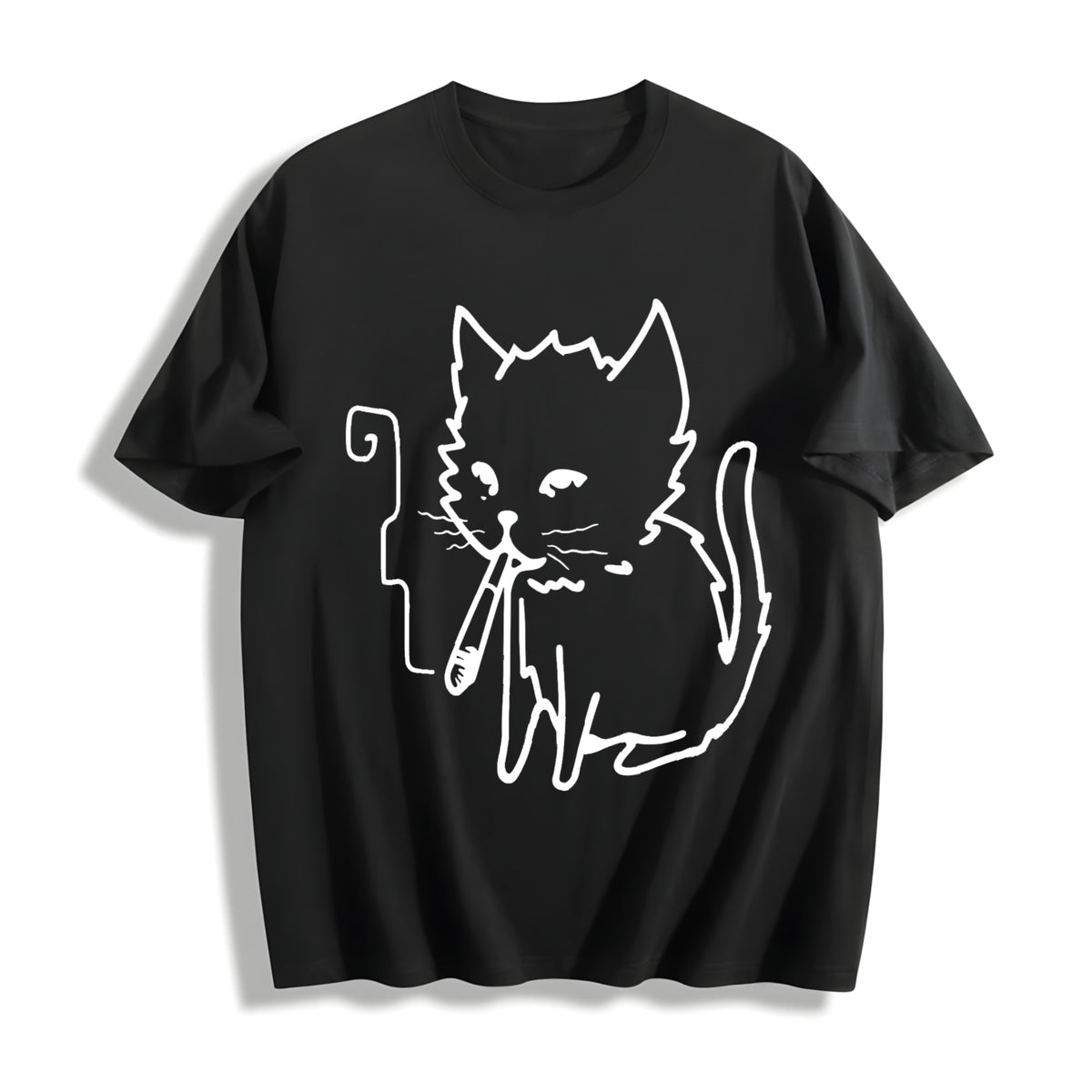 Cat Smoking Y2k Cotton T-Shirt in Black