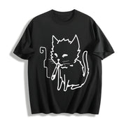 Cat Smoking Y2k Cotton T-Shirt in Black