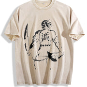 Tengen Anime V2 Fit with Bold Front and Back Demon Slayer vintage washed oversized T-shirt in Beige