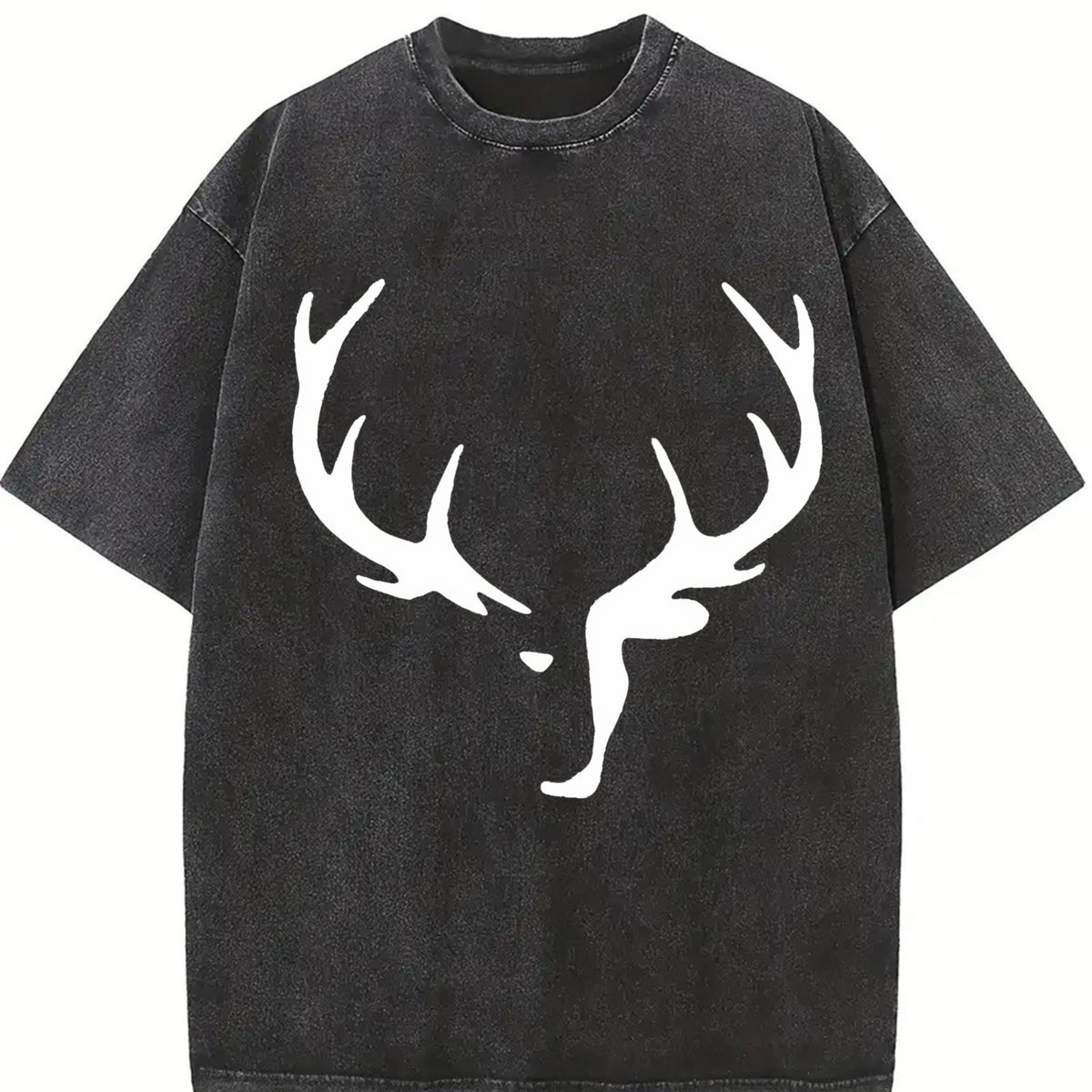 Deer Antlers Vintage Washed T-Shirt in Black