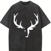 Deer Antlers Vintage Washed T-Shirt in Black