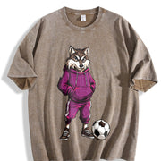 Wolf Soccer Player Vintage Washed T-Shirt in Brown