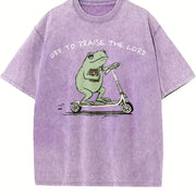 Christian Frog Off to Praise the Lord vintage washed oversized T-shirt in Purple