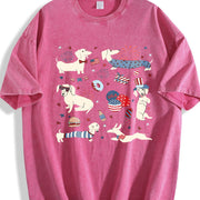 4th of July Dachshund Doodle Vintage Washed T-Shirt in Red