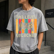 Gamer Dad Level Unlocked Vintage Washed T-Shirt in Gray