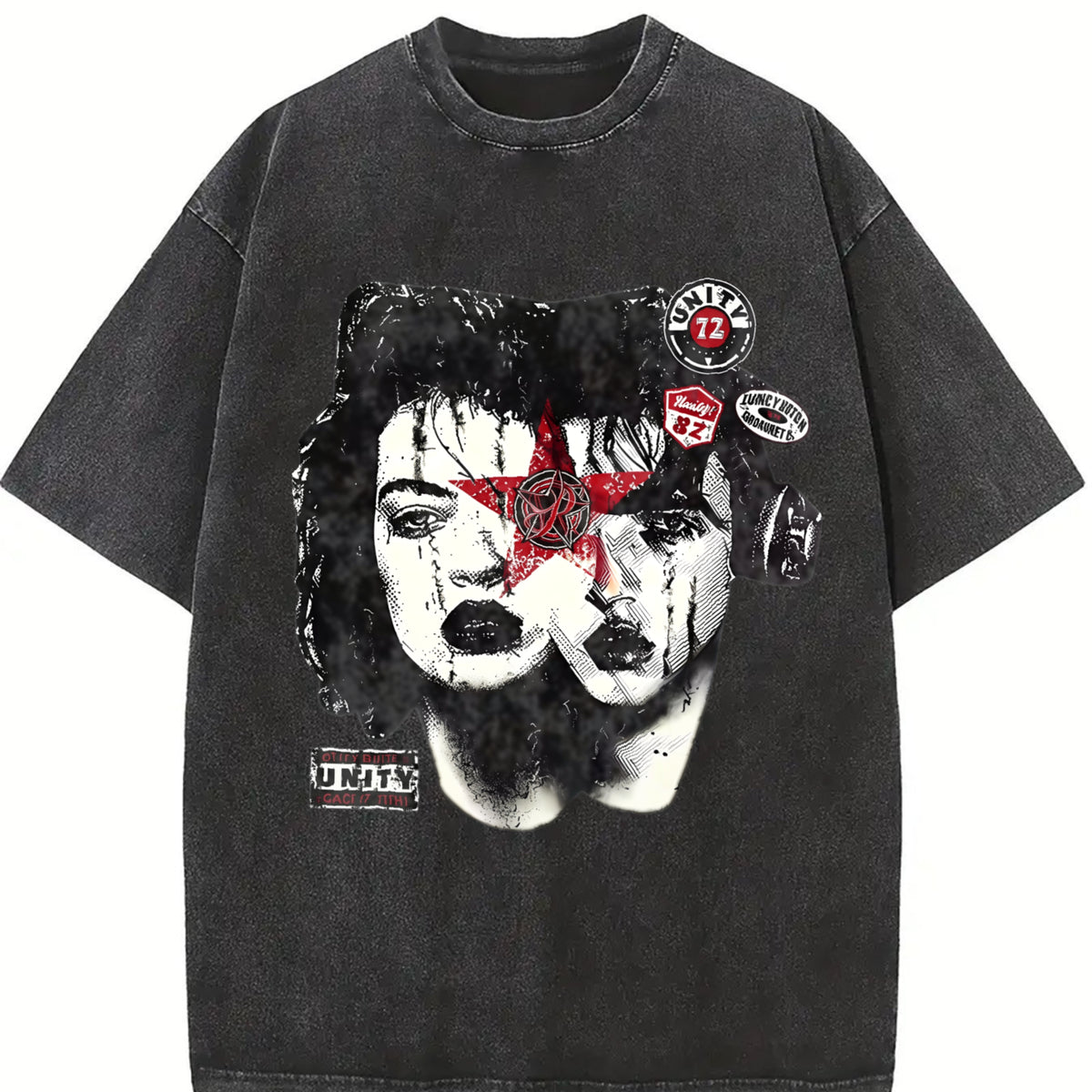 Double Face Gothic Tank Vintage Washed T-Shirt in Black