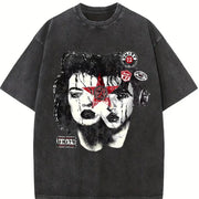 Double Face Gothic Tank Vintage Washed T-Shirt in Black