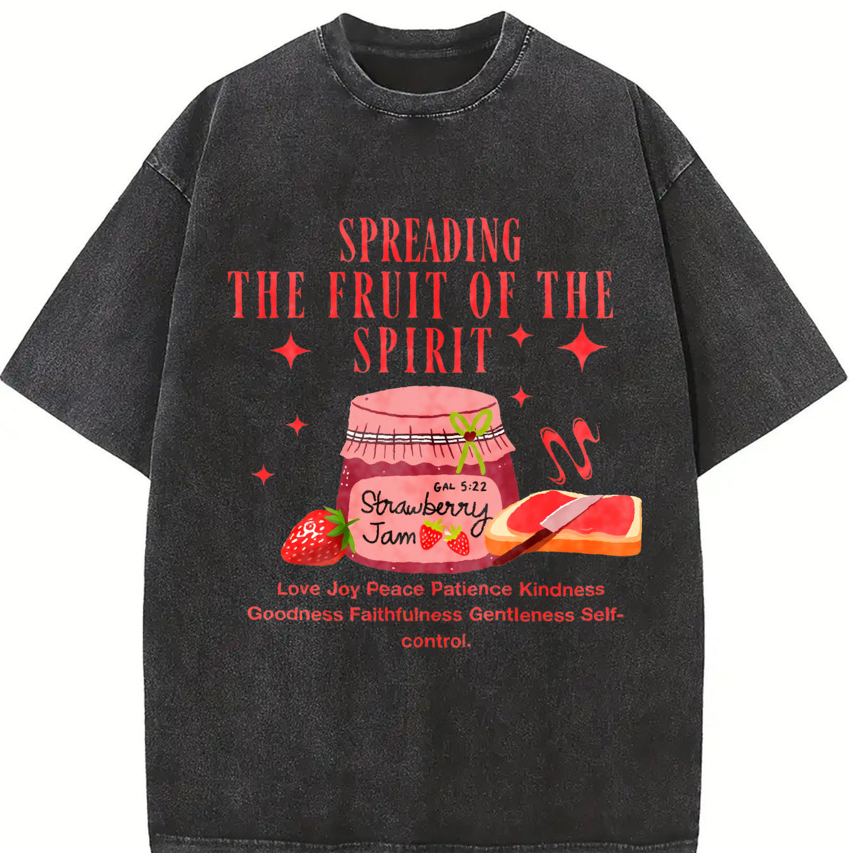 Spreading the Fruit of the Spirit Strawberry Jam Vintage Washed T-Shirt in Black