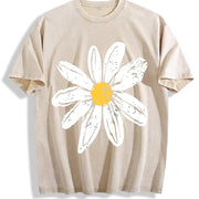 Daisy Retro Floral Cute vintage washed oversized T-shirt in Beige