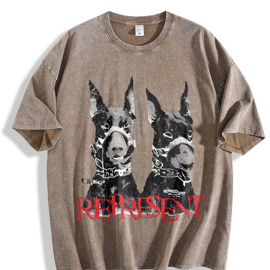 Doberman Represent Tank Vintage Washed T-Shirt in Brown