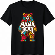 Floral Mama Bear Mothers Day Cotton T-Shirt in Black