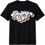 Besties for Life Retro: BFF Matching Cotton T-Shirt in Black