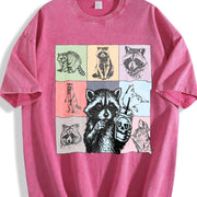 Retro Raccoon Drink Coffee Vintage Washed T-Shirt in Red