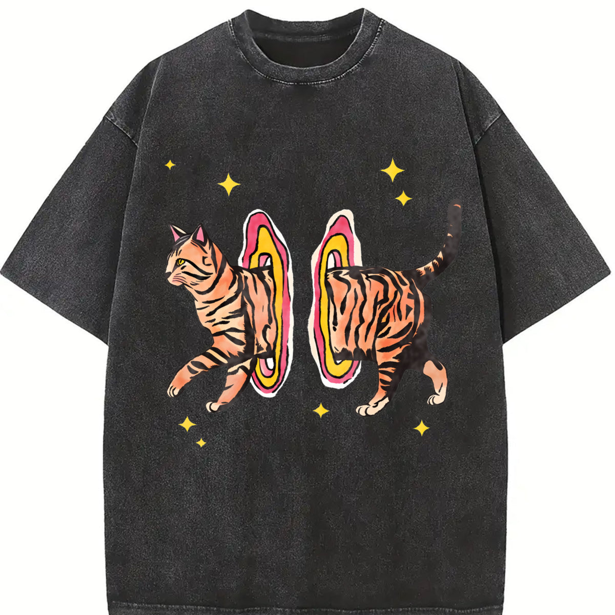 Cool Cat Y2K Harajuku Vintage Washed T-Shirt in Black