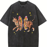 Cool Cat Y2K Harajuku Vintage Washed T-Shirt in Black