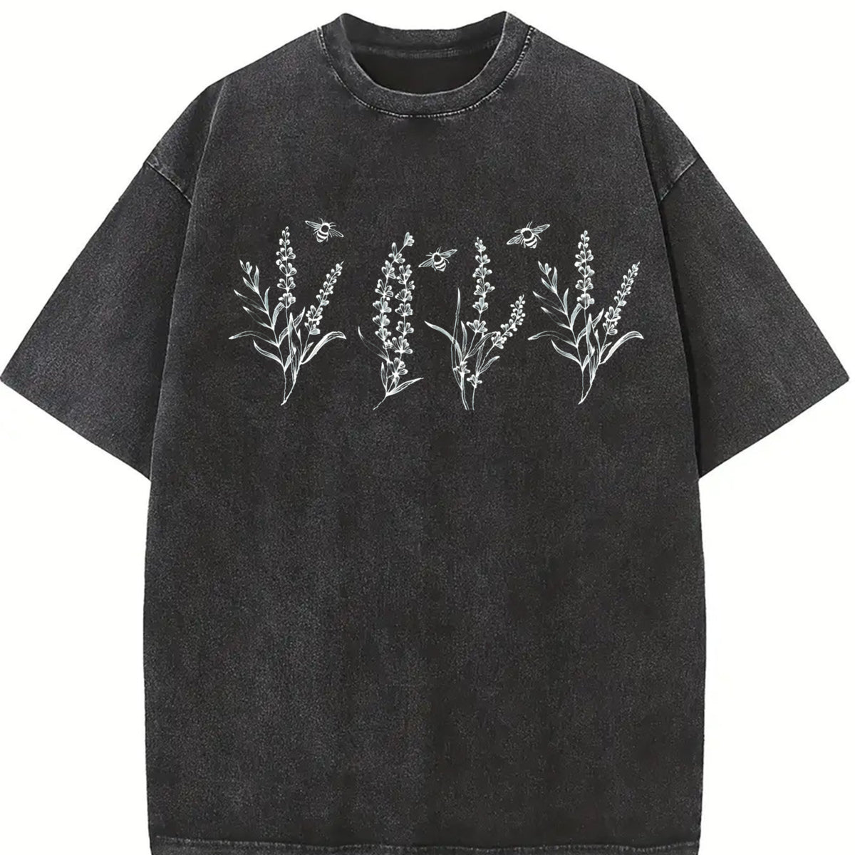 ® Lavender 90s Retro Y2k Flower Lovers Vintage Washed T-Shirt in Black