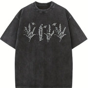 ® Lavender 90s Retro Y2k Flower Lovers Vintage Washed T-Shirt in Black