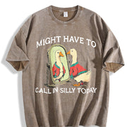 Premium Goose Might Have to Call in Silly Today Vintage Washed T-Shirt in Brown