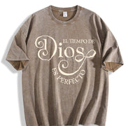 Stylish El Tiempo De Dios Es Perfecto for Spring vintage washed oversized T-shirt in Brown