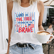 4th of July Land of the Free Women's Color Cotton Tank Top in White