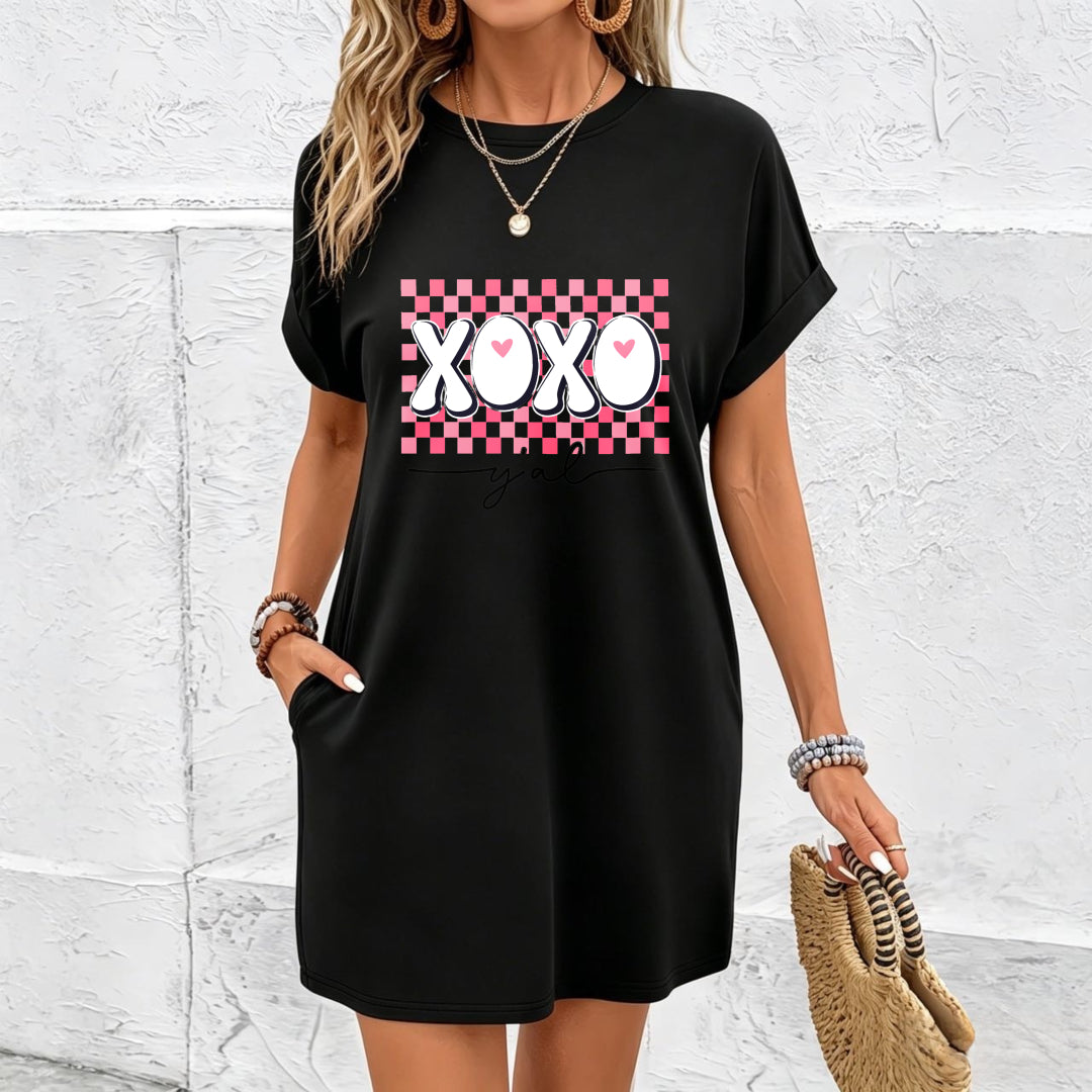 A Dress with a Romantic Heart for Valentine's Day Cotton T-Shirt in Black