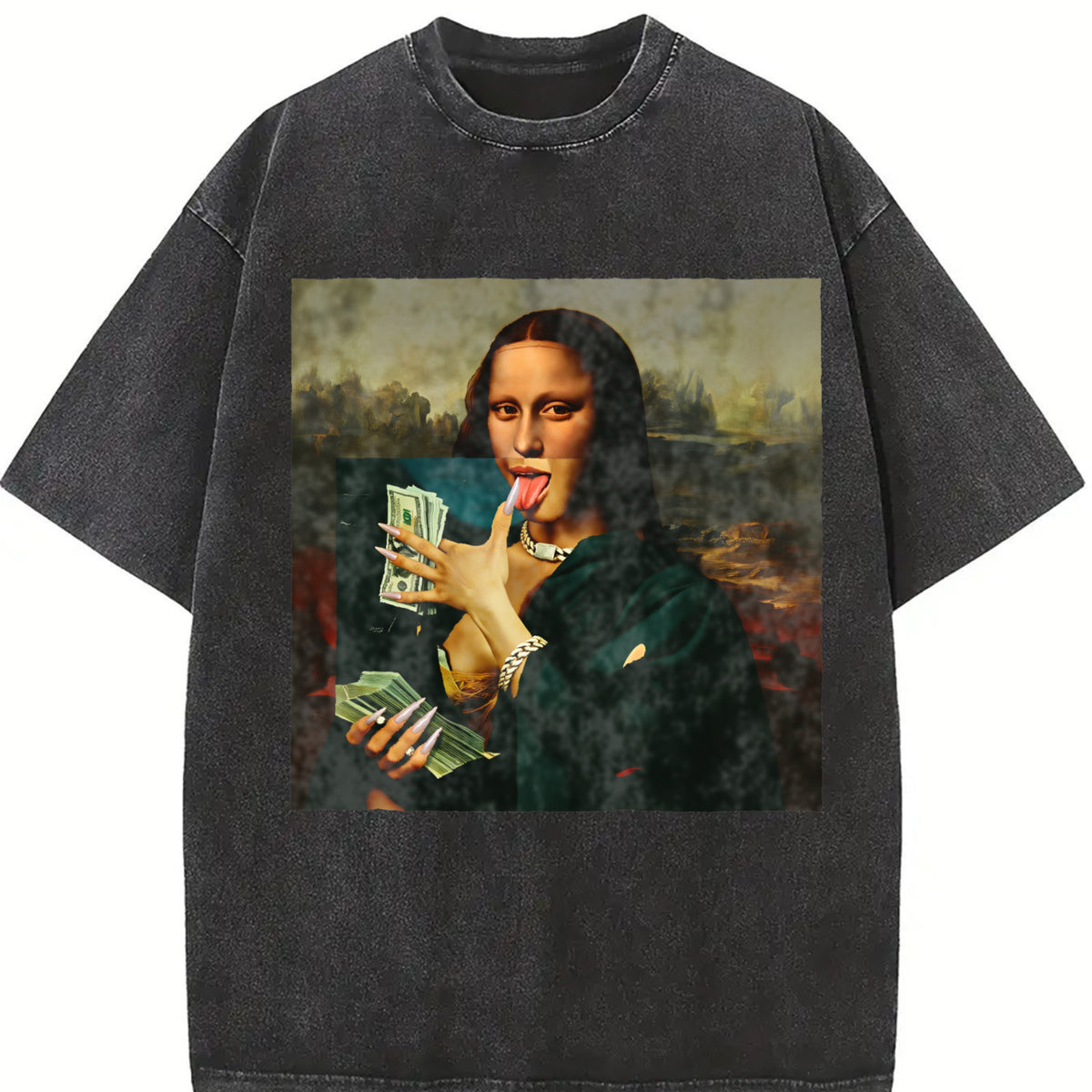 Mona Lisa Drinks Vintage Washed T-Shirt in Black
