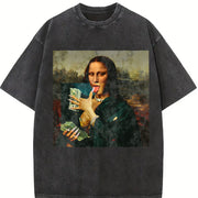 Mona Lisa Drinks Vintage Washed T-Shirt in Black